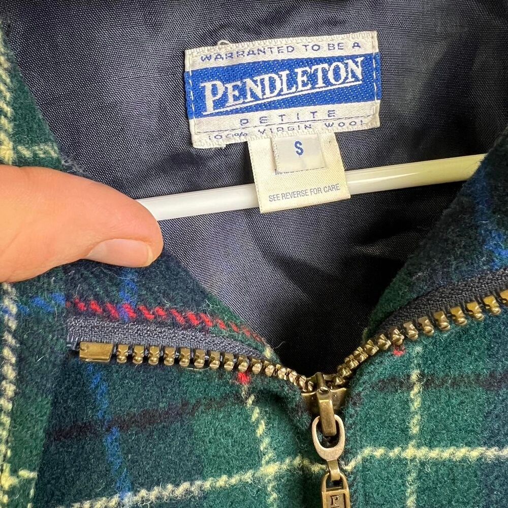 Vintage 90s Pendleton Womens 100% Wool Plaid Bomber Jacket Blue Green Size S - Picture 6 of 6